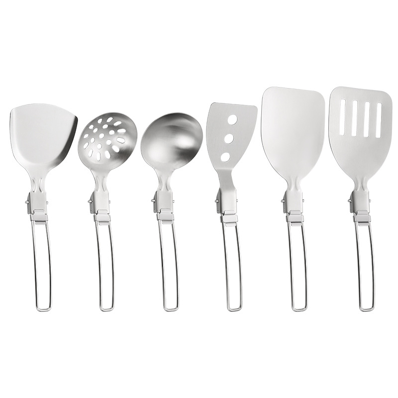 Outdoor Folding Kitchenware Set Camping Travel Portable 304 Stainless Steel Cooking Spatula Soup Spoon Cross-Border Kitchenware