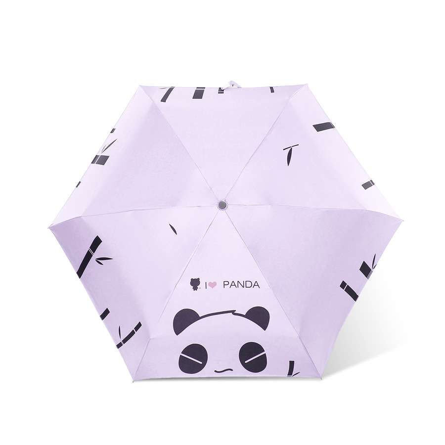 Cartoon Cute Panda Umbrella Vinyl Sun Protective 6 Bones Natural Light Sunshade Five-Fold Umbrella Super Light Sunny Rain Folding Umbrella
