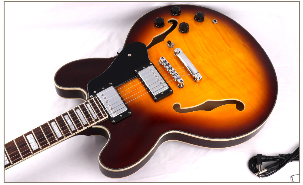 工厂直营 22品爵士双摇电吉他 椴木虎纹贴皮电吉他 可贴牌定制