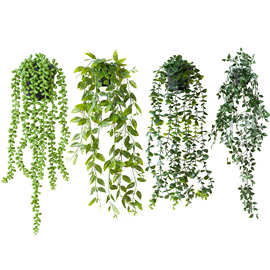 跨境 人造盆栽假悬挂植物 绿色桉树藤曼陀罗藤带花盆室内户外装饰
