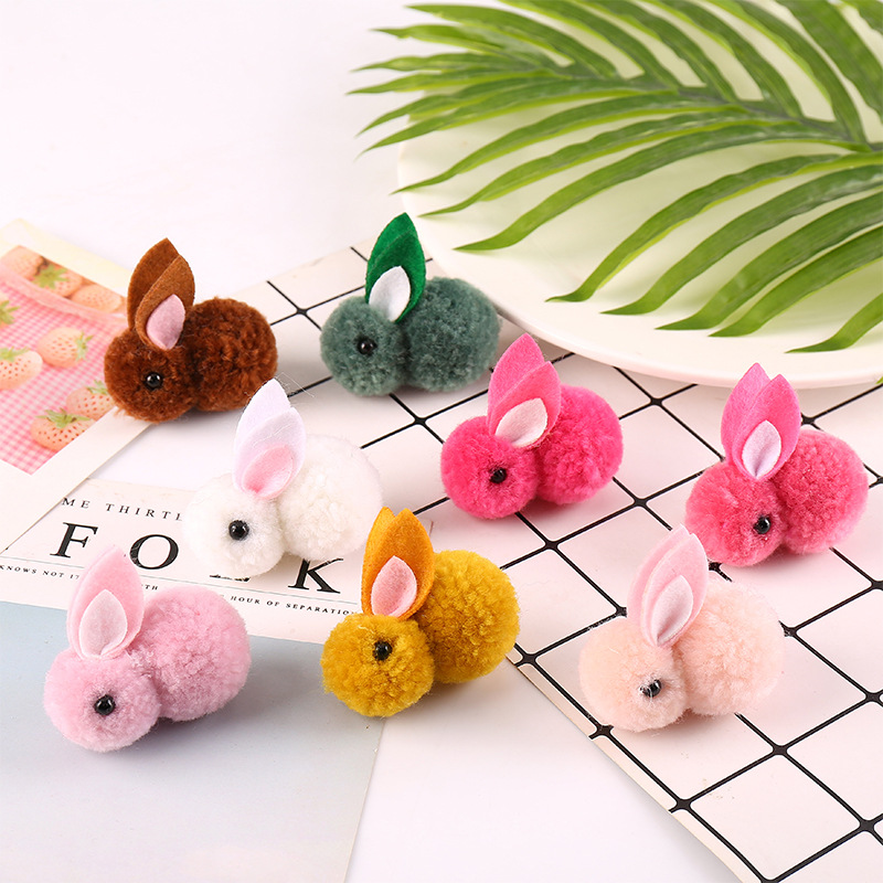 Spot Color Cartoon Stereo Iceland Yarn Bunny Handmade DIY Clothing Accessories Hairpin Accessories Hair Ball Wholesale