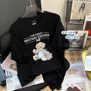 外贸女装批发 夏季新款时尚卡通小熊印花短袖t恤宽松休闲百搭上衣