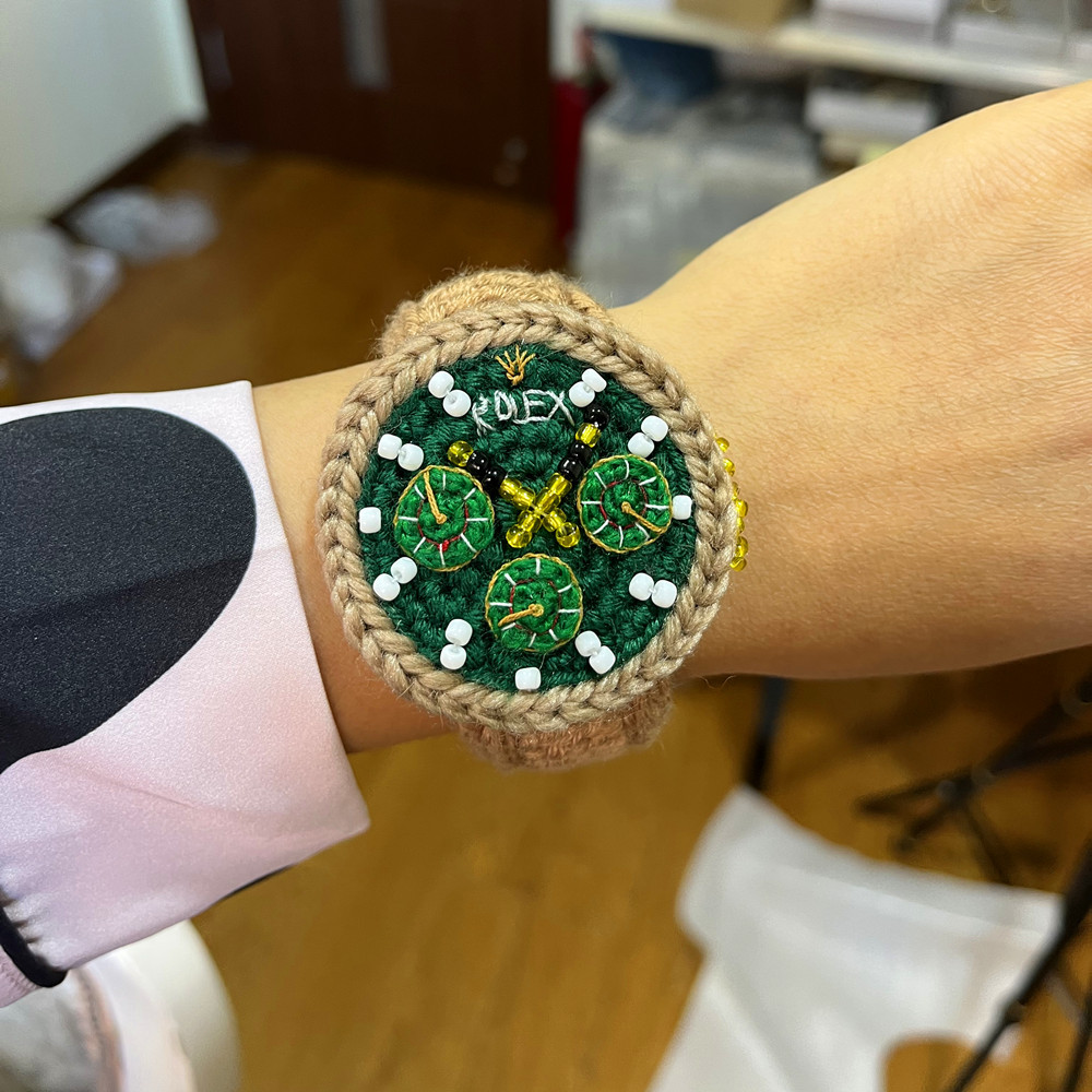 王源同款纯手工毛线编织手表男 彩虹女表绿鬼大表盘时尚礼物情人