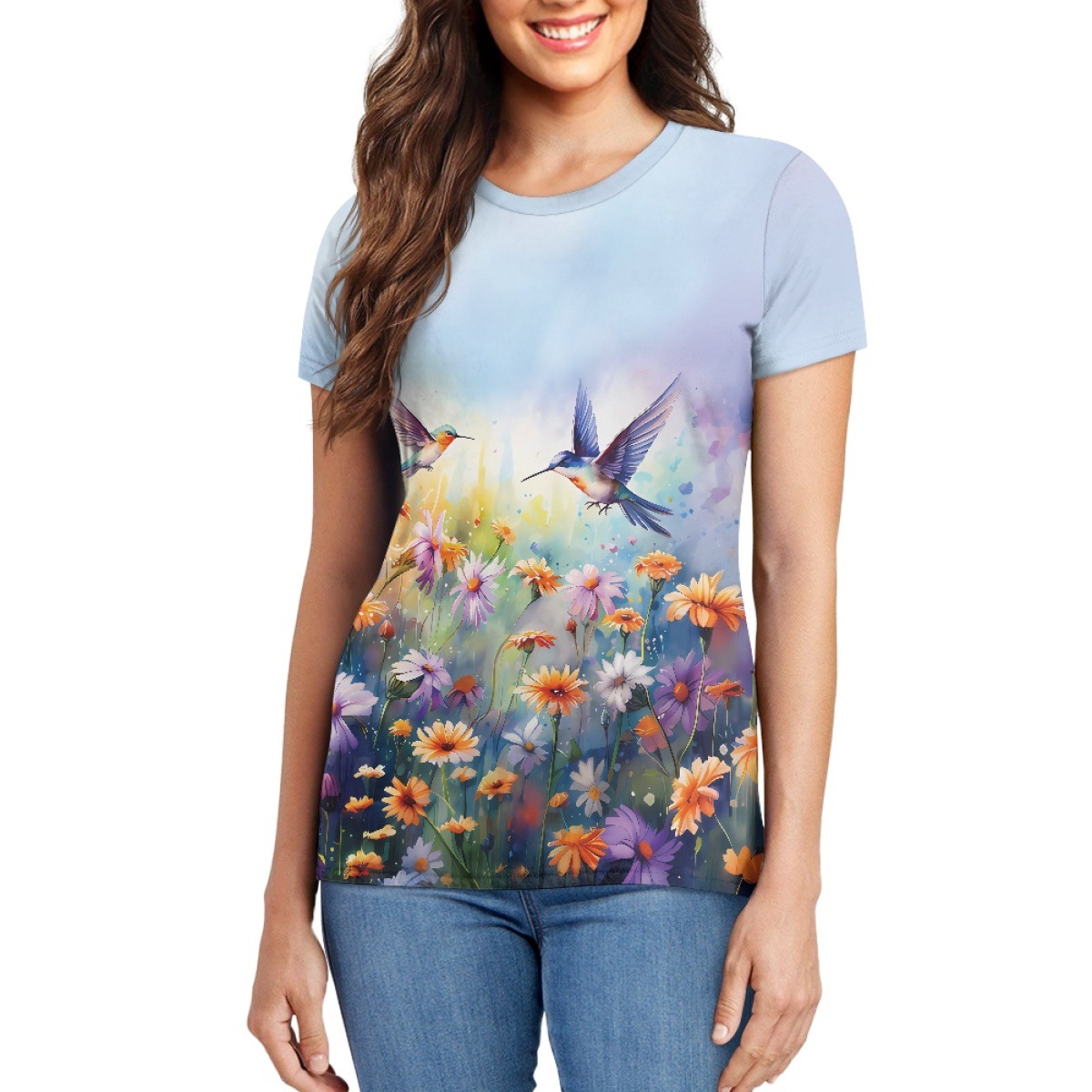 2024夏季热卖跨境花卉鸟动物渐变色一件代发个性女士涤