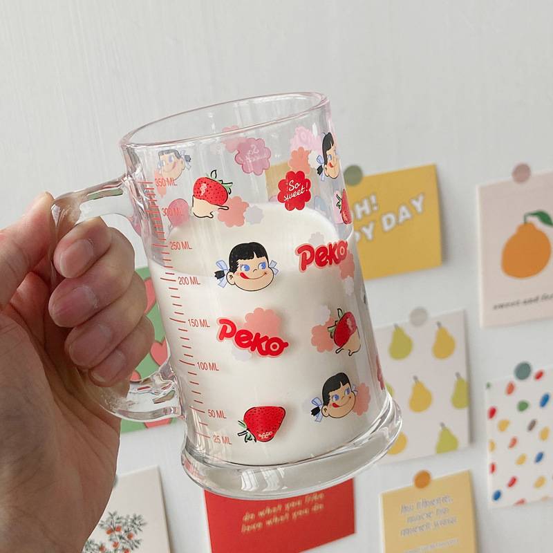 Large Capacity Beer Mug Glass Cup Summer Milky Tea Cup Girly Heart Water Cup Strawberry Girl Scale Cup Cup Used in Home
