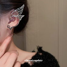 银针蝴蝶精灵耳耳钉耳挂一体式个性设计金属冷淡风耳环耳饰批发女