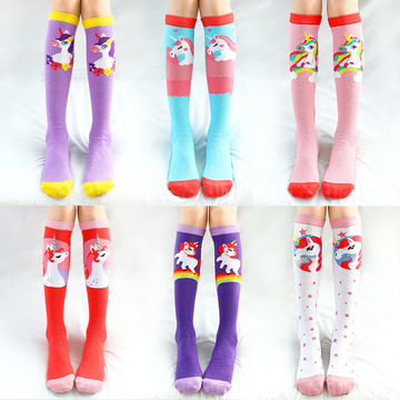 春秋季新款潮范卡通直板儿童中筒袜女童袜子过膝长筒袜可爱小腿袜