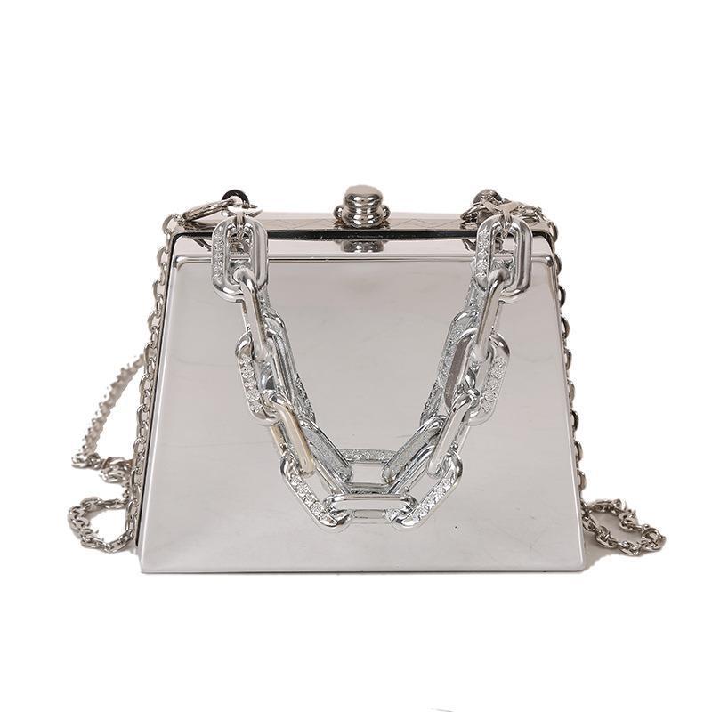 Metal Small Bag 2023 European and American Fashion Shiny Surface Retro Textured Ins Internet Celebrity Girl Chain Shoulder Box Bag