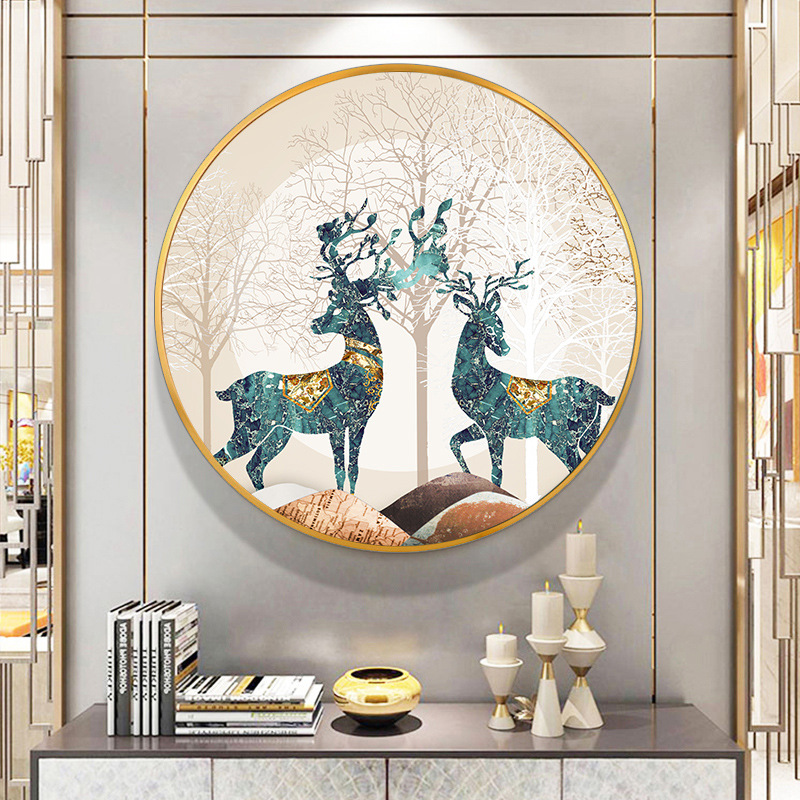 Light Luxury Living Room Decorative Painting Nordic Elk Sofa Background Wall Circle and Creative Mural Atmospheric Entrance Restaurant Hanging Painting