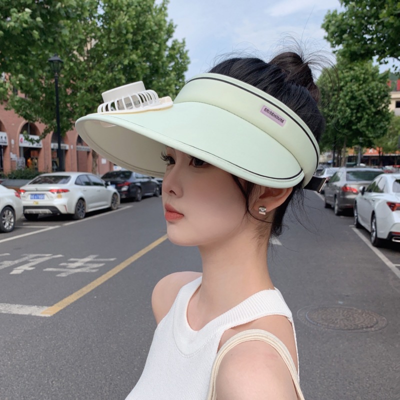 USB Rechargeable Fan Air Top Sun Protection Hat Female 2023 New UV-Proof Sunshade Big Brim Cycling without Blowing over