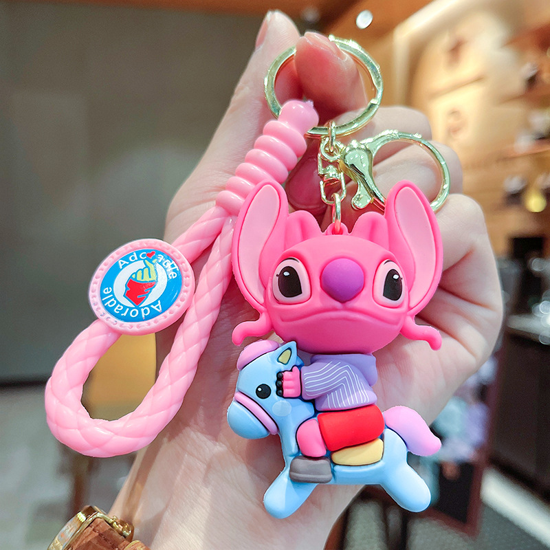 Cute Trendy Cute Pvc Stitch Three-Dimensional Doll Car Key Ring Pendant Night Market Stall Couple Gift Wholesale