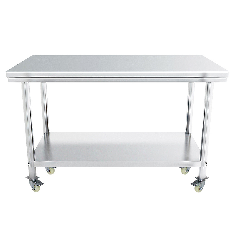 批发加厚不锈钢带轮子工作台厨房操作台车间移动打包台打荷台奶茶