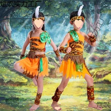 儿童非洲鼓演出服原始人猎人表演服印第安人舞蹈服幼儿野人服装