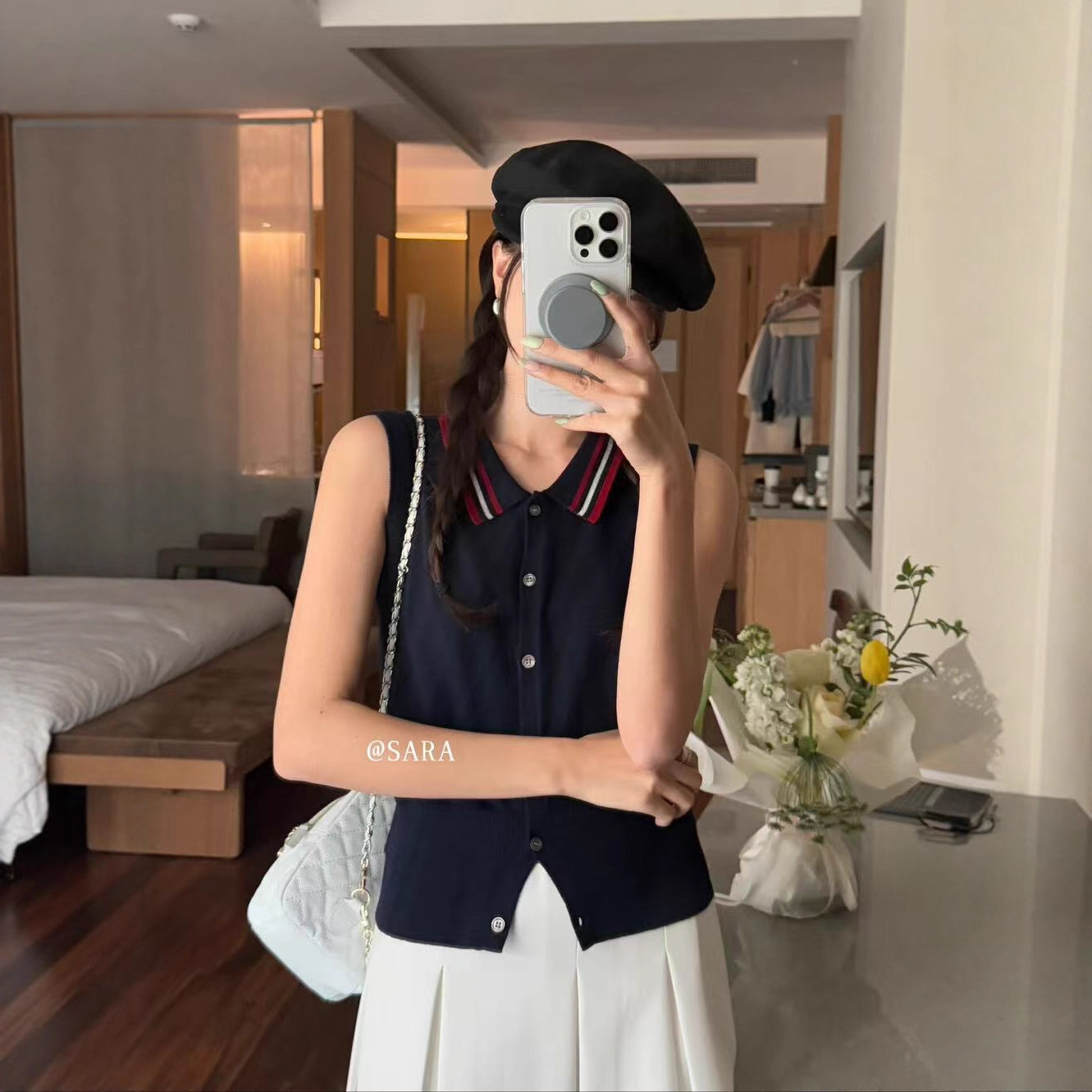 凯羽尚LSARAJ秋 韩系温柔风Polo领撞色背心针织衫（含6%羊毛）