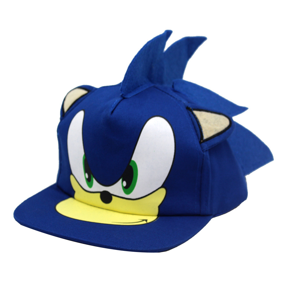 Cross-Border New Arrival Cartoon Sonic Hedgehog Printed Flat Brim Baseball Cap Sonic the Hedgehog Child Sun-Proof Hip Hop Hat