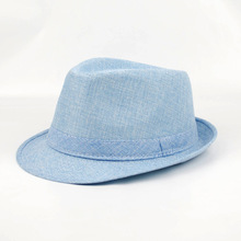 新款夏天防晒亚麻礼帽爵士帽小礼帽户外遮阳帽欧美男士帽