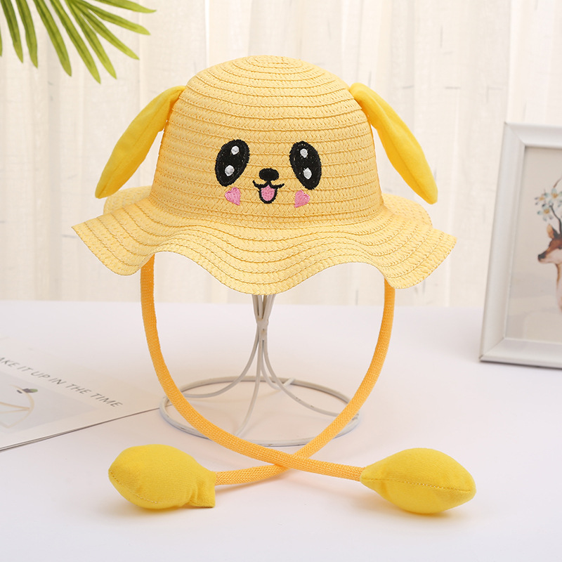 Douyin Same Style Moving Rabbit Ears Children's Hat Cute Airbag Cartoon Baby Straw Hat Summer Travel Sun Hat