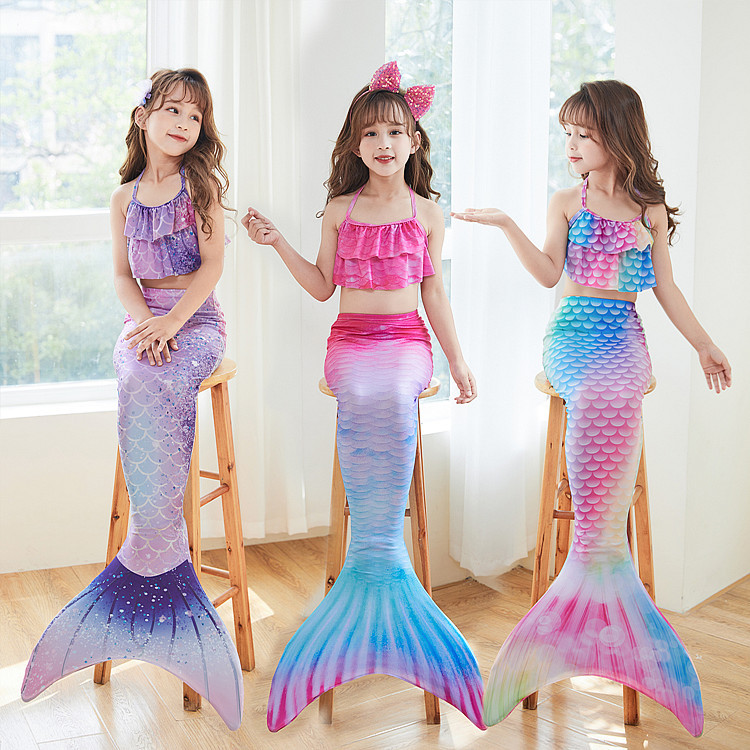 children‘s mermaid swimsuit performance swimsuit three-piece set fish tail large， medium and small girls princess dress bikini clothing