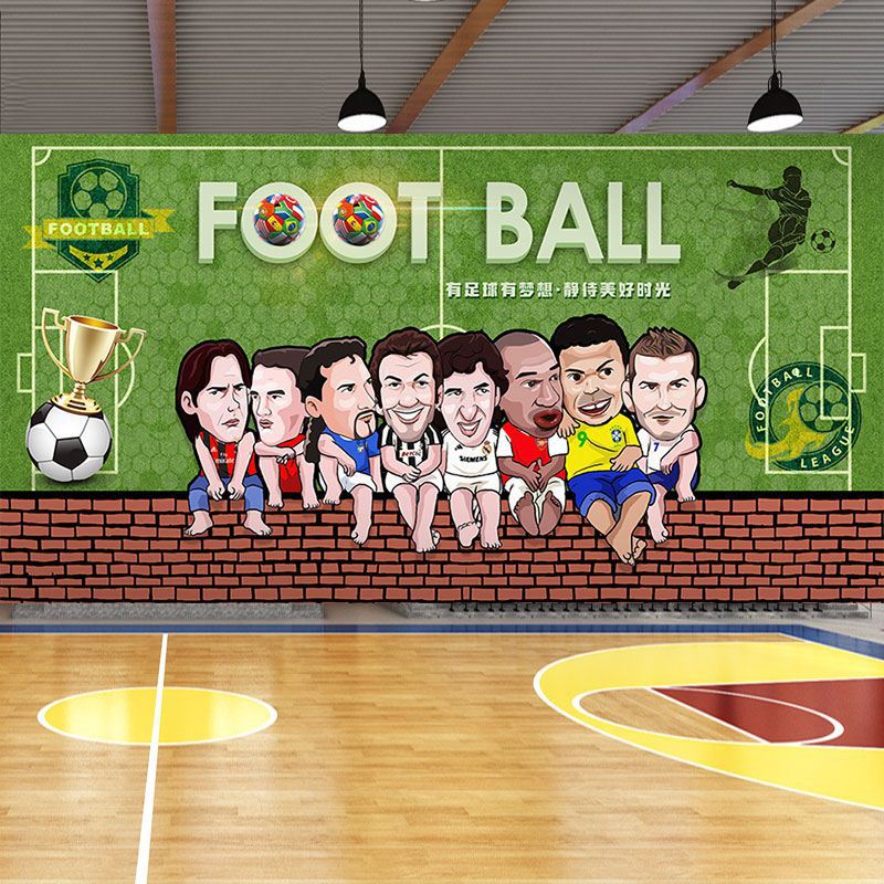 3d世界杯足球主题墙纸酒吧卡通涂鸦墙绘背景墙装饰儿童运动馆壁纸