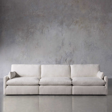 美式简约轻奢布艺羽绒沙发客拆洗北欧米白色模块转角组合云朵沙发