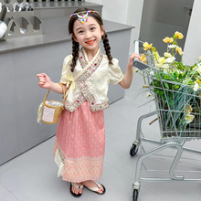 女童汉服民族风演出套装夏季儿童新款洋气斜襟气质傣族裙两件套