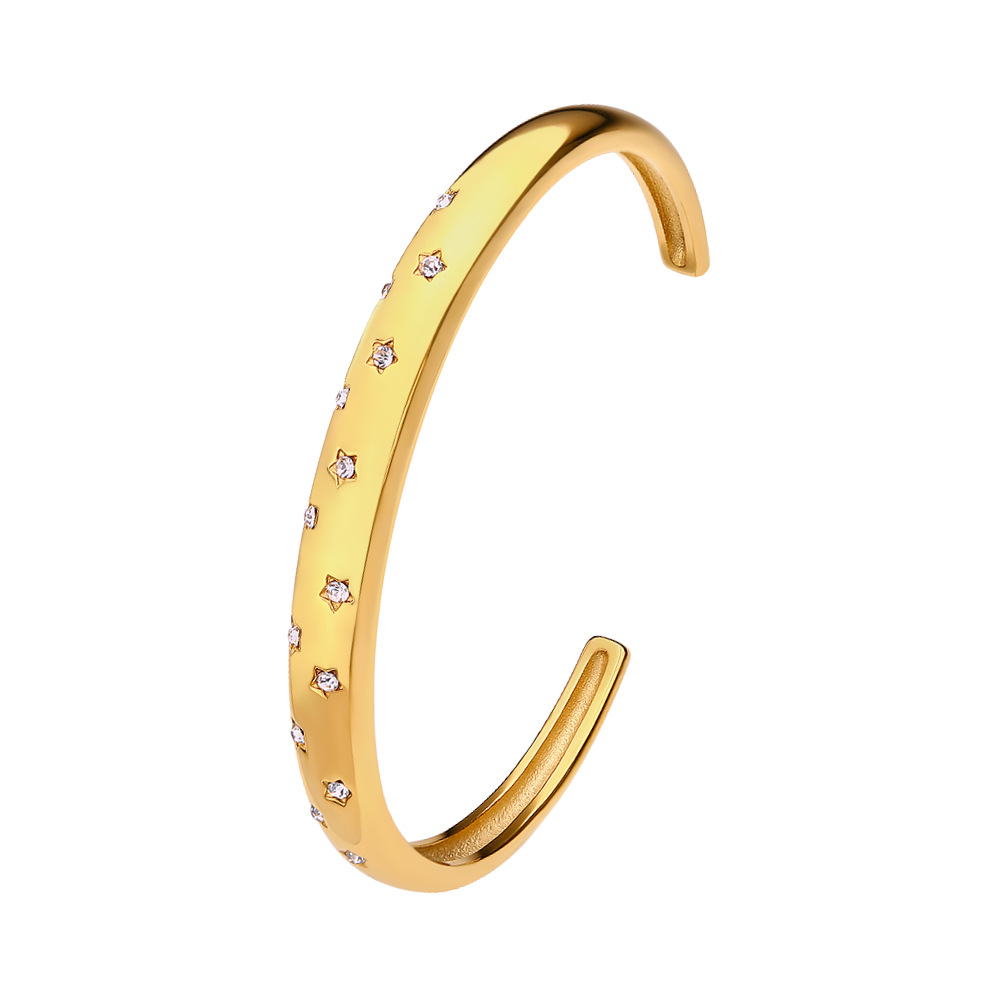 Diamond Bracelet Female Special-Interest Design Twist Bracelet Open-Ended Bracelet Ins Style Niche Five-Pointed Star Stainless Steel Bracelet