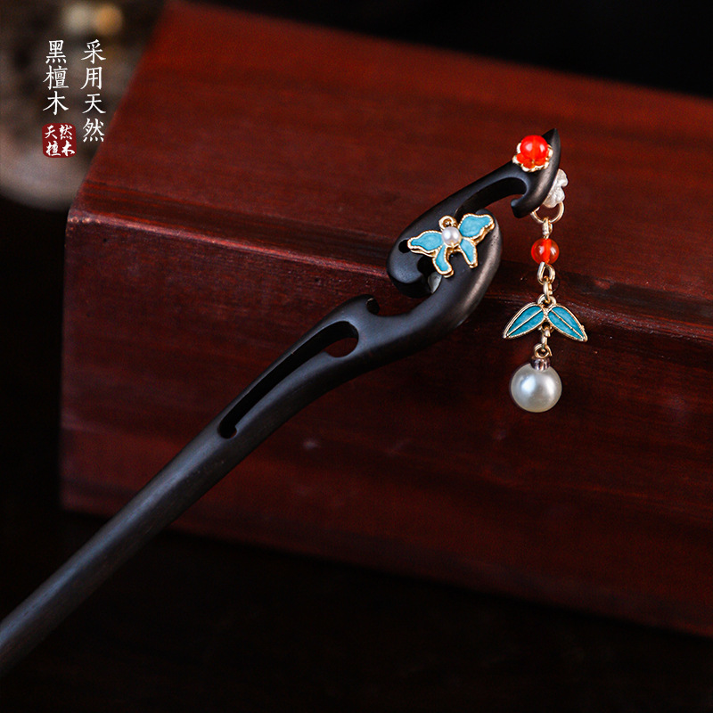 黑檀木发簪古风新中式旗袍日常盘发簪子马面裙国风木簪配饰品古典