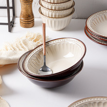 J*H美式复古碗碟套装家用创意饭碗平盘菜盘子欧式陶瓷西餐盘餐具