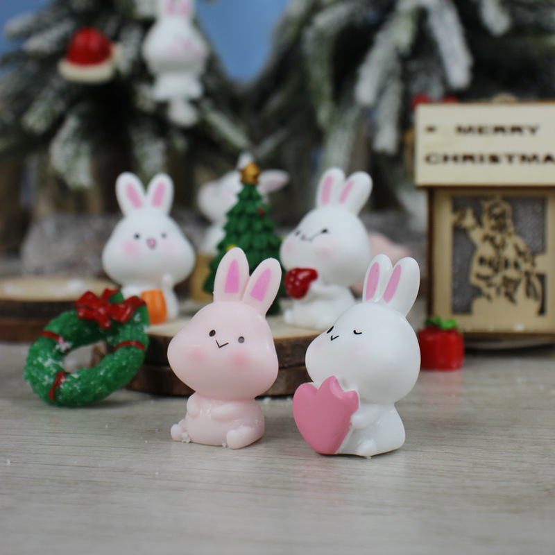 Resin Christmas Ornament Mini Bunny Simulation Cartoon Cute Animal Home Decoration Micro Landscape Landscape Decoration