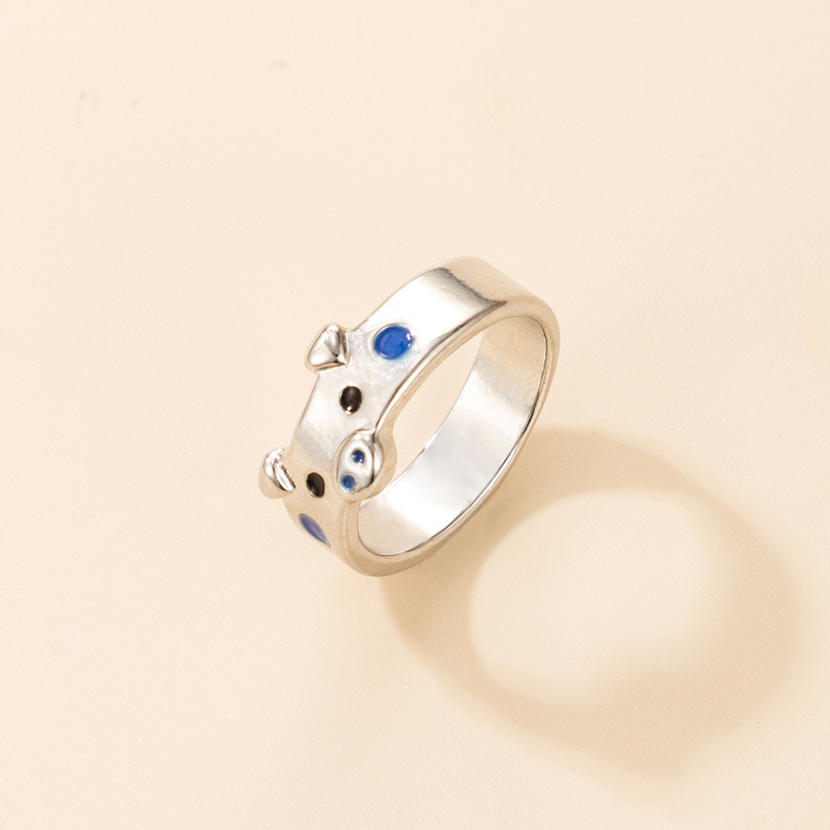 欧美可爱卡通戒指 情侣简约多色小猪生肖动物滴油戒指环饰品批发