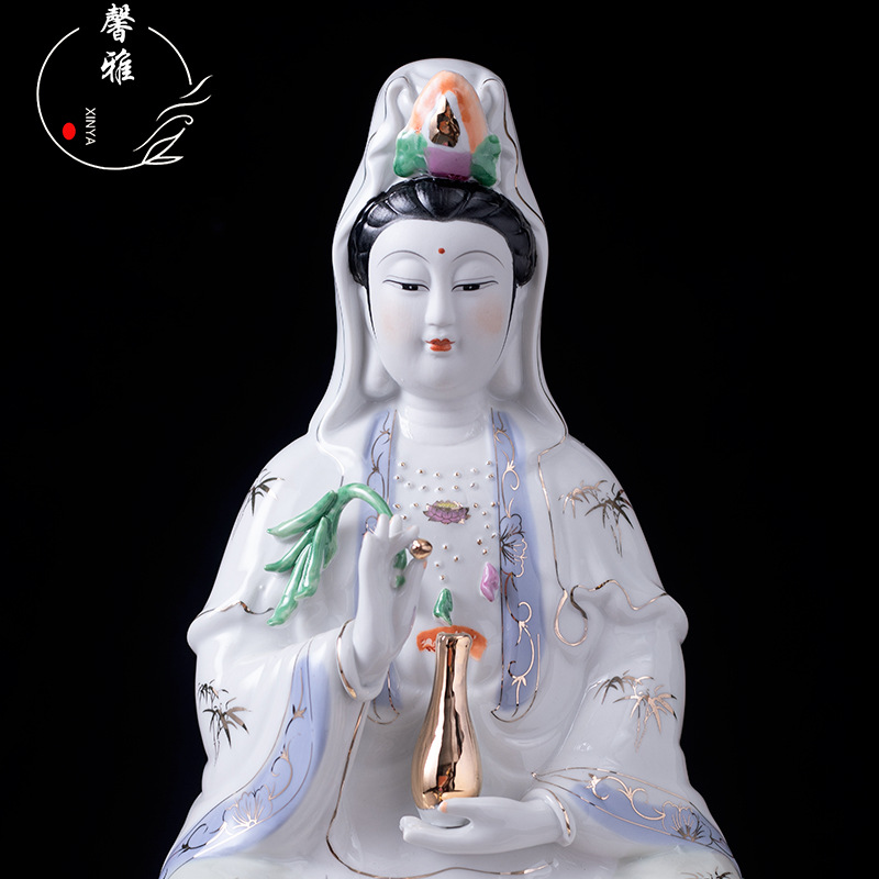 陶瓷观音菩萨家用坐莲观音佛像南海观世音菩萨莲花摆件大小的