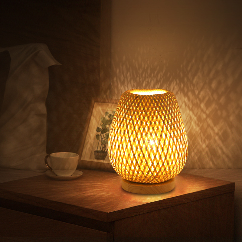 Japanese Style Solid Wood Decorative Table Lamp Creative Bamboo Artwork Bamboo Woven Nordic Zen New Chinese Bed & Breakfast Bedroom Bedside Lamp