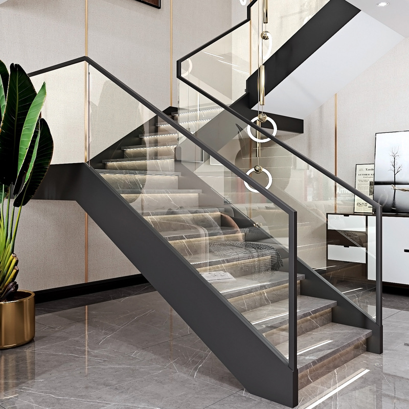 玻璃楼梯扶手围栏复式玻璃楼梯扶手钢化玻璃固定中式实木简约现代