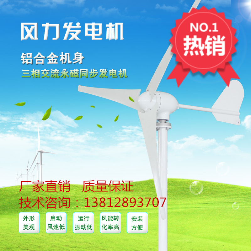牧区家用5叶直流小型永磁风力发电机500w600w风光互补12v24v-阿里巴巴