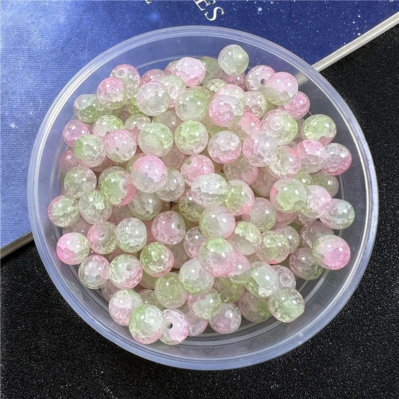 Jade Broken Glass Bead 8mm Double Color Glass Crack round Beads a String of Beads Fashion Bracelet Ornament Diy Accessories One Piece Dropshipping
