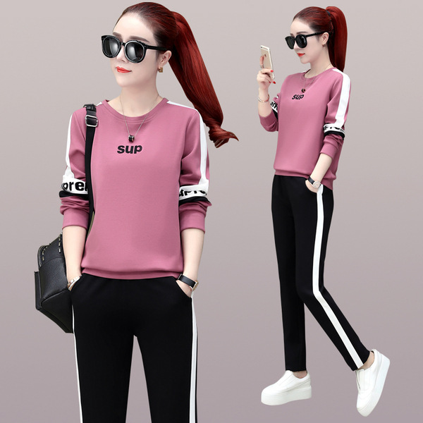 新款运动服套装女韩版洋气宽松彩虹卫衣休闲哈伦裤两件套2020秋季运动