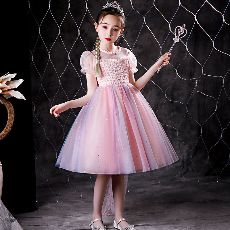 女童2021夏装新款彩虹儿童连衣裙洋气蓬蓬纱公主裙子童装女-阿里巴巴