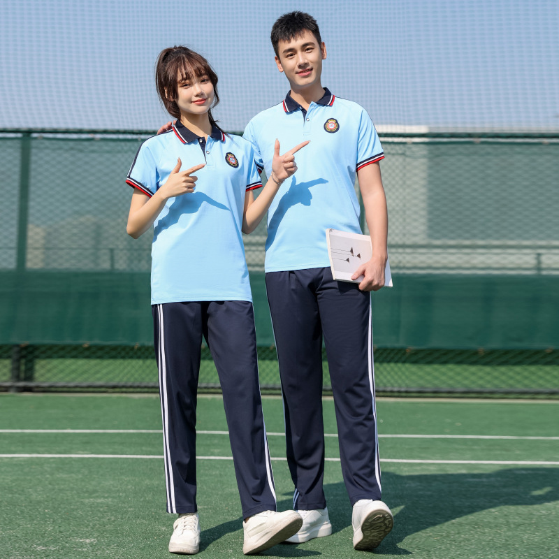 夏季新款校服套装夏天蓝色棉质短袖长裤初中生高中生小学生运动服