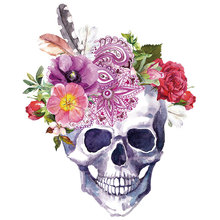 个性骷髅头花朵烫画logo 热转移印花DIY烫图柯氏印刷服装烫图胶印