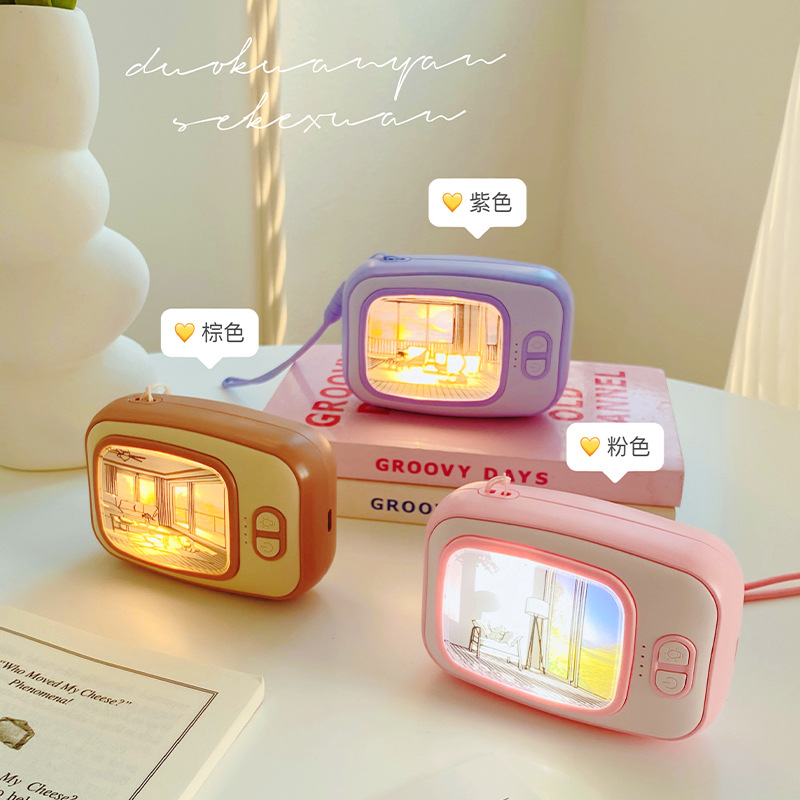 Winter Cross-Border Light Painting Night Light Heating Pad Girls Heating Portable Mini Cute Student Hand Warmer Gift