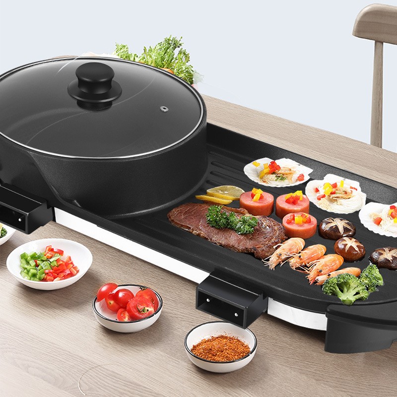 红双喜无烟多功能电烤盘机械式插电锅底盘加热电烧烤炉涮烤一体锅