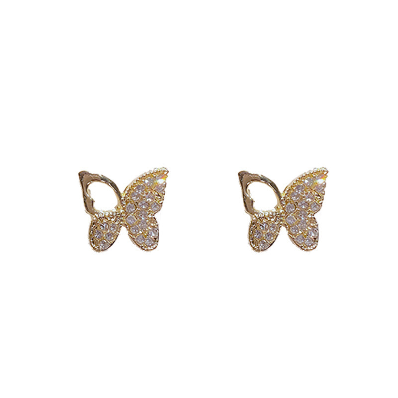 Sterling Silver Needle Korean Style Fairy Temperamental Diamond Butterfly Studs Sweet Girly Earrings