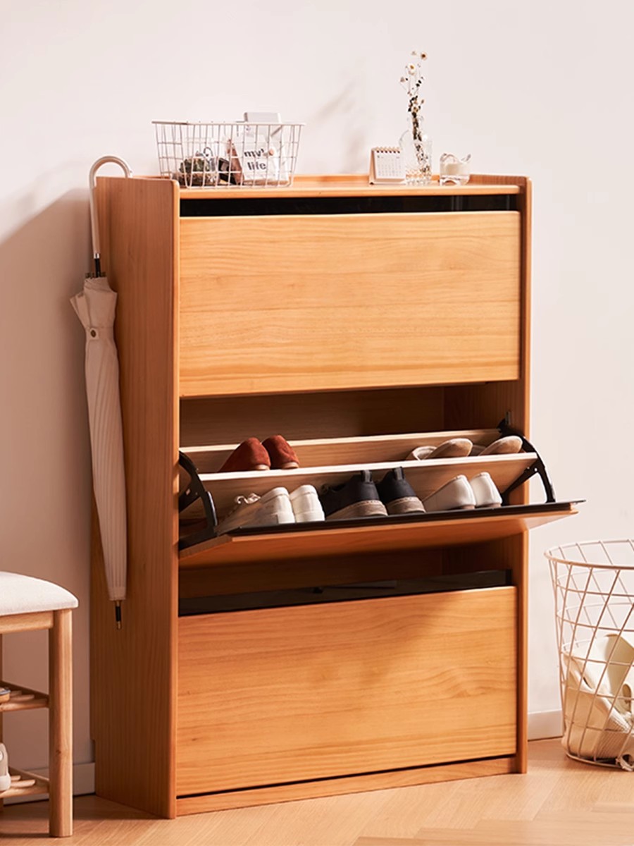 北欧实木鞋柜小户型多功能樱桃色收纳柜简约家用靠墙置物储物柜