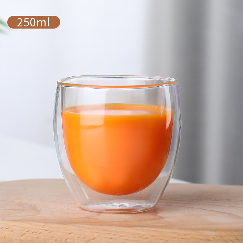 Thickened Double Layer Glass Cup Egg-Shaped Cup Heat Insulation Household Coffee Cup Water Cup Juice Cup Milk Cup Coffee Cup