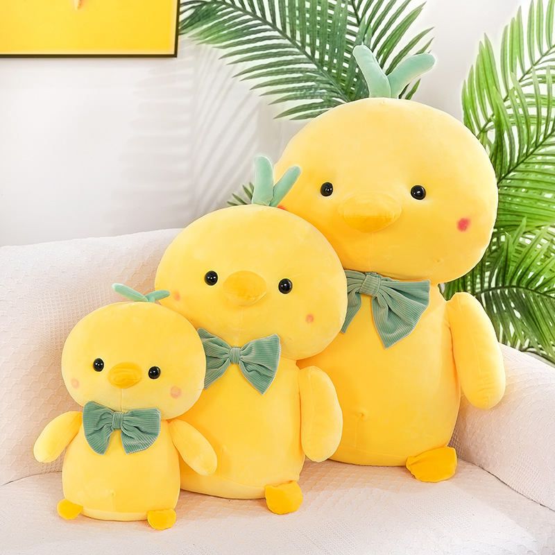 Cross-Border Yellow Chicken Plush Toy Creative Cartoon Bow Tie Cute Soft Doll Cute Little Chicken Pillow Wholesale