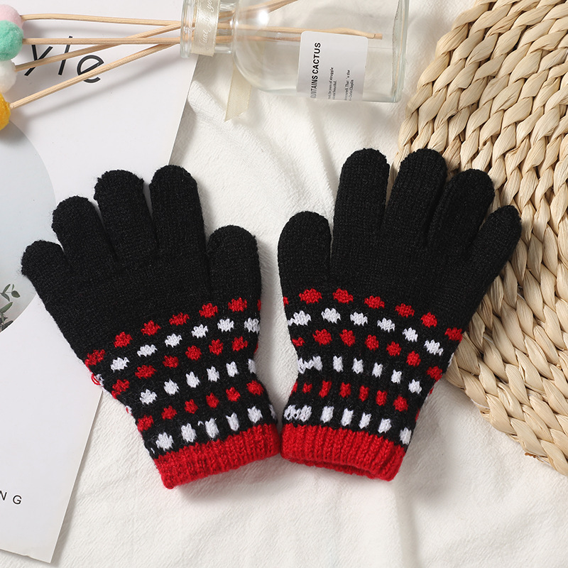 Winter Children's Full Finger Warm Gloves Cold Protection Knitted Gloves Inner Brushed Travel Warm Gloves