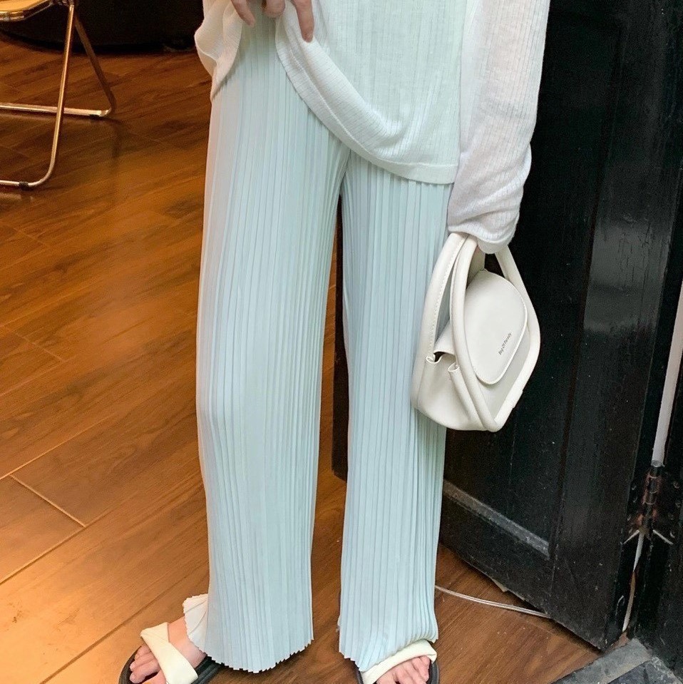买一送一夏季薄款百褶三宅一生褶皱裤高腰休闲拖地亲肤阔腿裤女裤