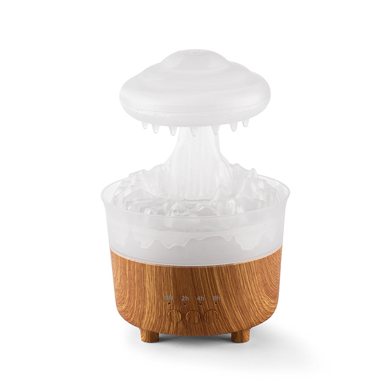 New Water Drop Aroma Diffuser Wood Grain Colorful Raindrop Humidifier Household Desk Mute Night Light Air Atomizer