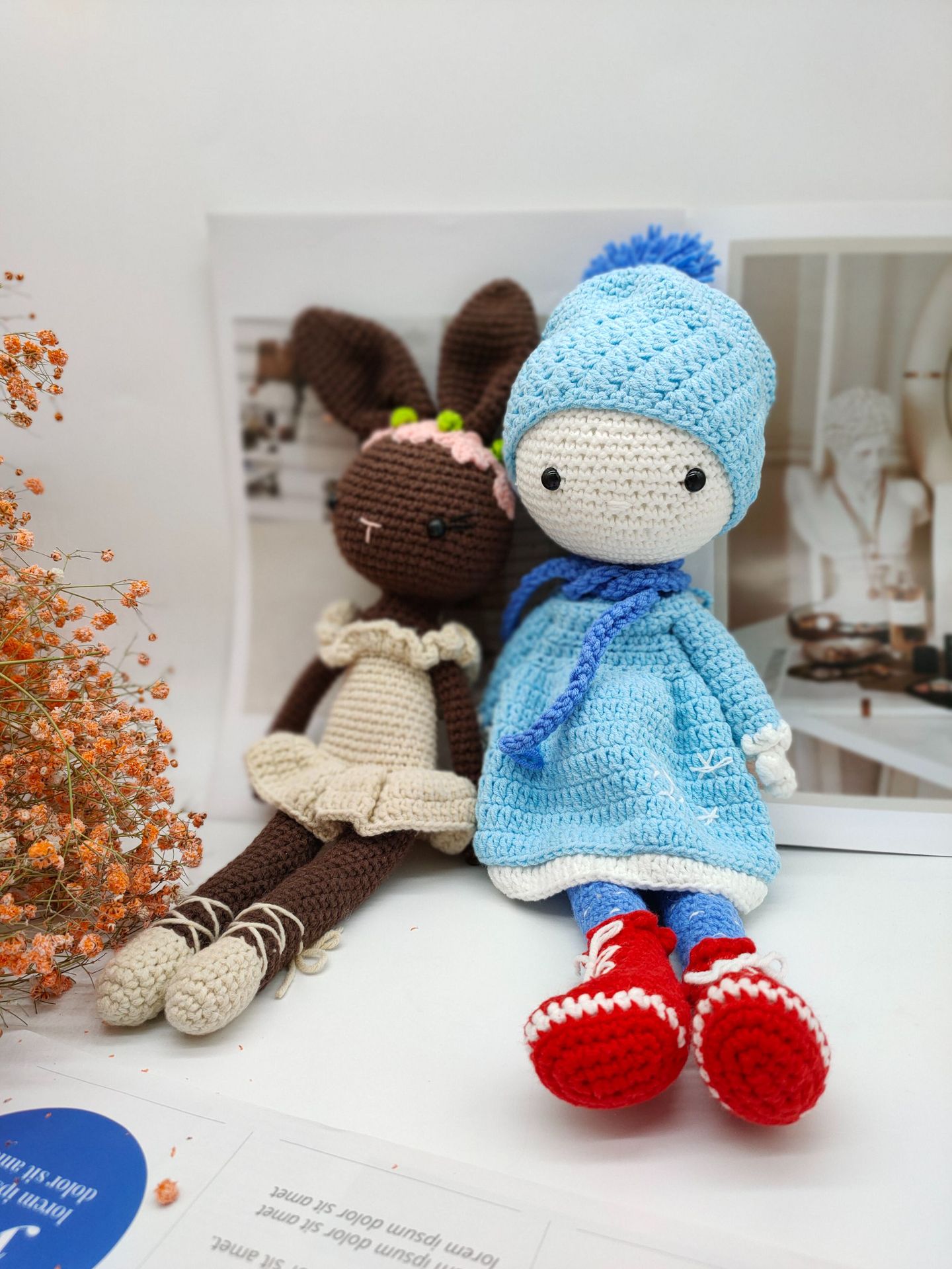 外贸新品针织兔子 毛线公仔针织玩偶女孩公仔儿童礼物 圣诞节兔子