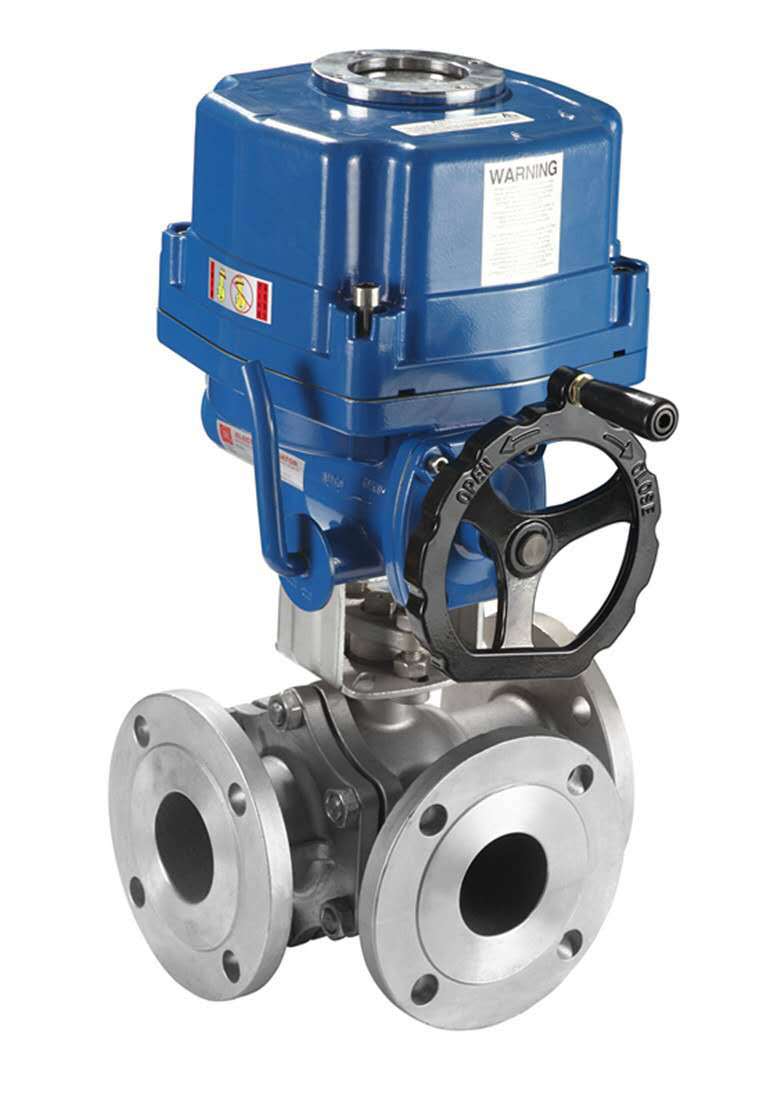 q945f-16p电动三通阀门dn250不锈钢304电动三通t型球阀dn300 350